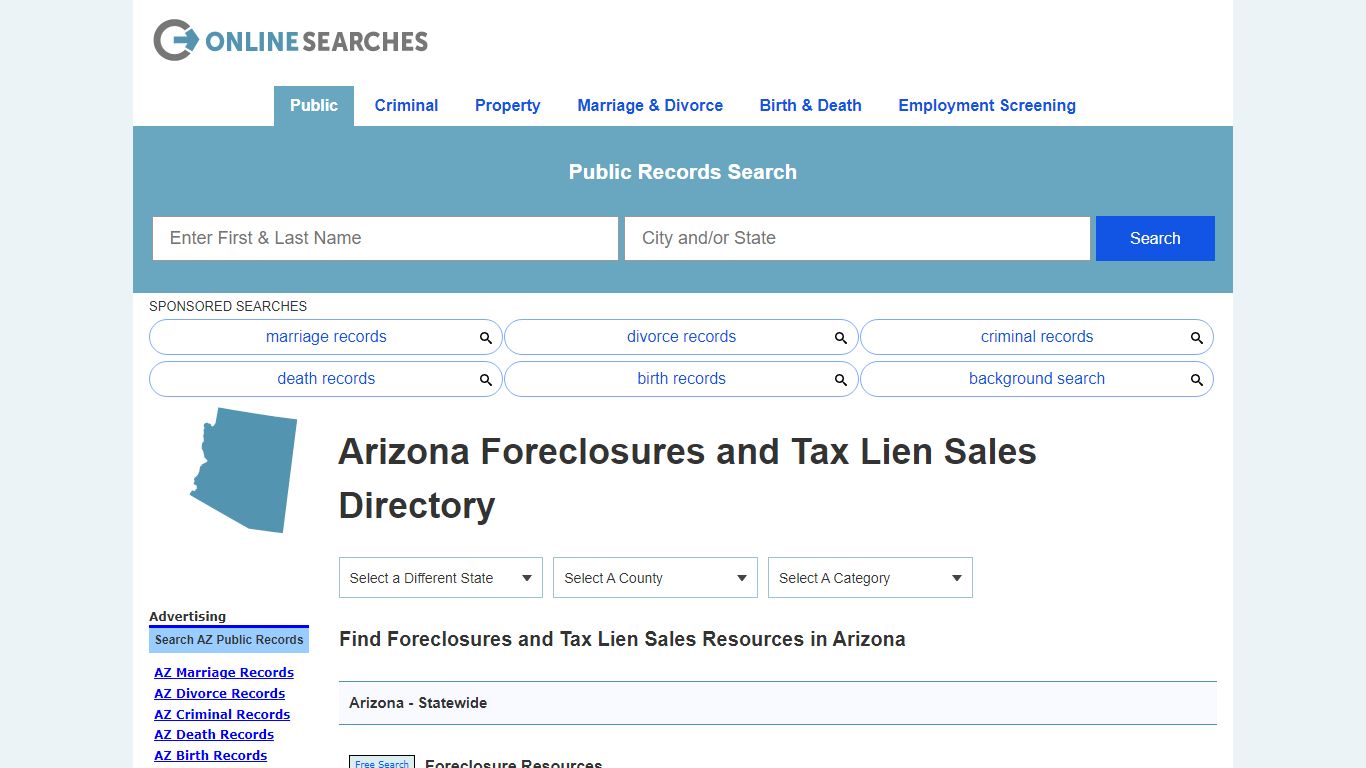 Arizona Foreclosures and Tax Lien Sales Directory - OnlineSearches.com